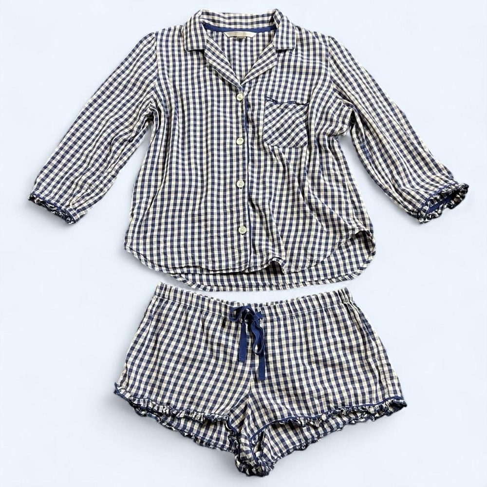 Victoria's Secret 100% cotton blue gingham two piece pajama cottagecore ruffle